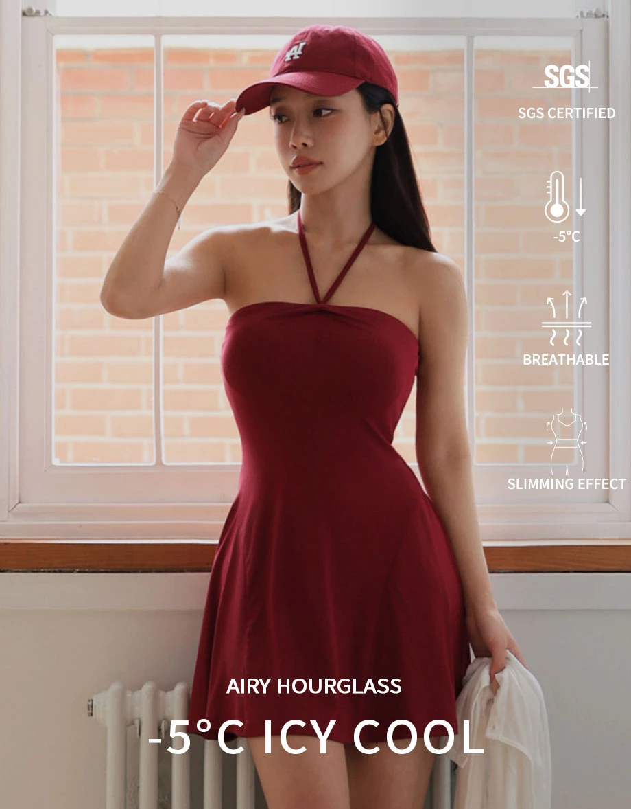 Cooling Fabric Convertible Ruched Bust Halter Bodycon Padded Mini Dress