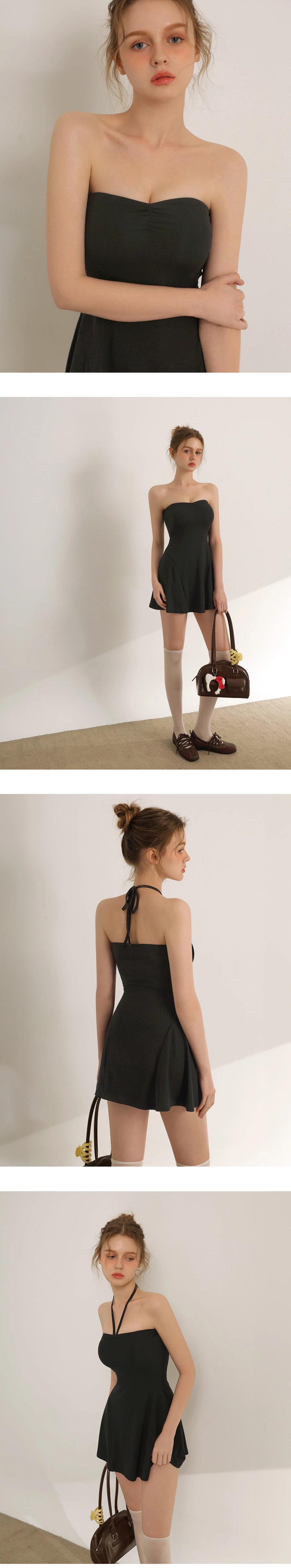 【冰肌涼感】平口繞頸細肩帶BRA短洋裝