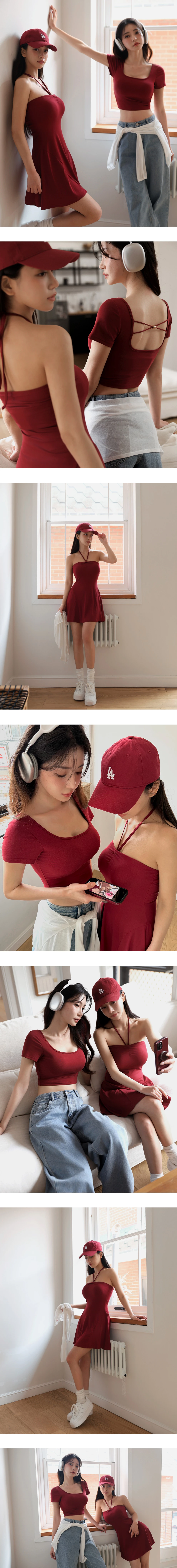 【冰肌涼感】平口繞頸細肩帶BRA短洋裝