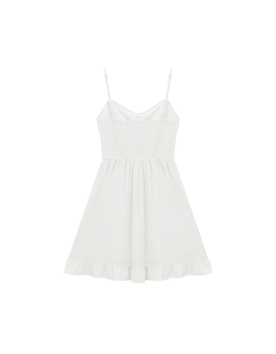 花邊桃心領排扣菱格蕾絲細肩帶荷葉傘擺短洋裝