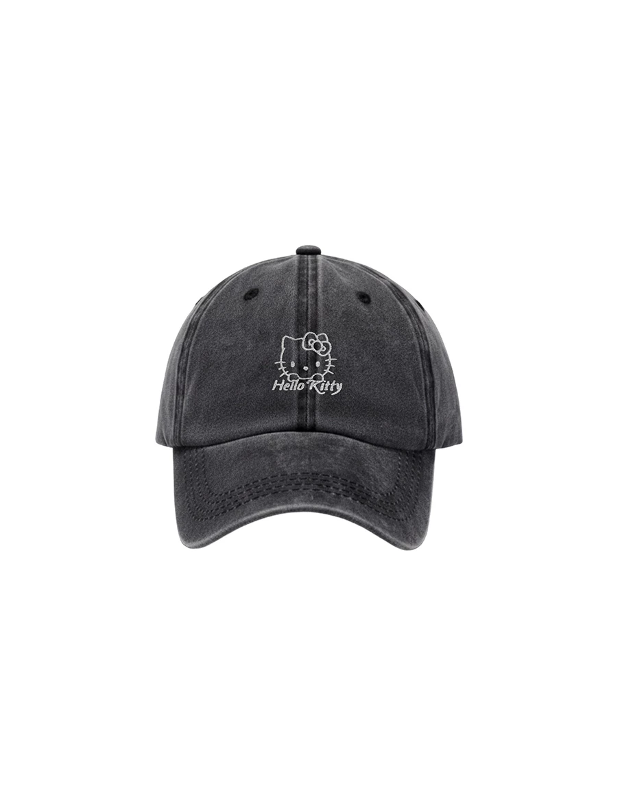 【Hello Kitty Collaboration】Embroidered Washed Denim Baseball Cap