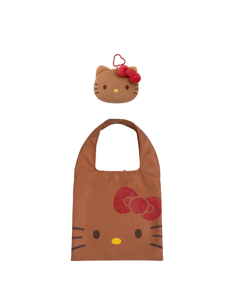 【Hello Kitty Collaboration】Face Print Foldable Tote Bag with Plush Pouch