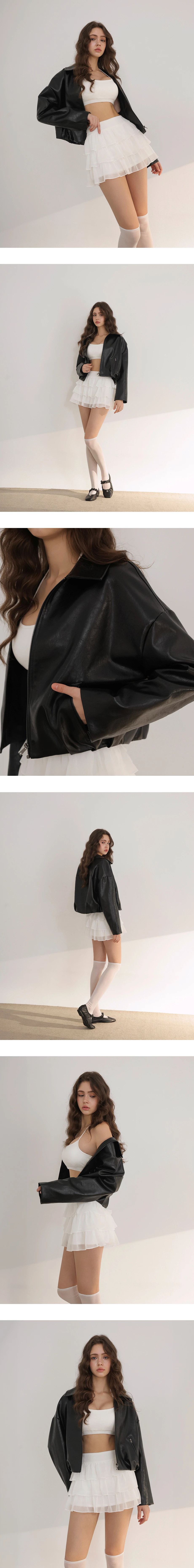 Oversized Zip Up Faux Leather Biker Jacket with Side Zip Pockets