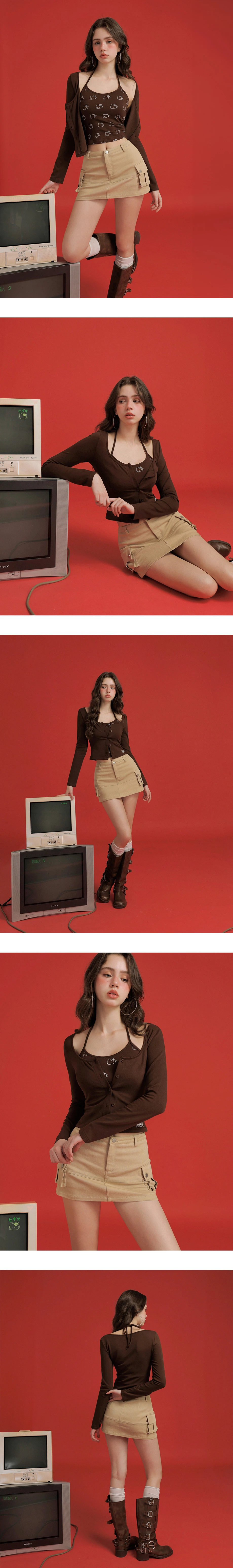 【Hello Kitty Collaboration】All Over Print Halter Camisole and Button Front Cardigan Set Wear 【Hello Kitty Collaboration】All Over Print Halter Camisole and Button Front Cardigan Set Wear