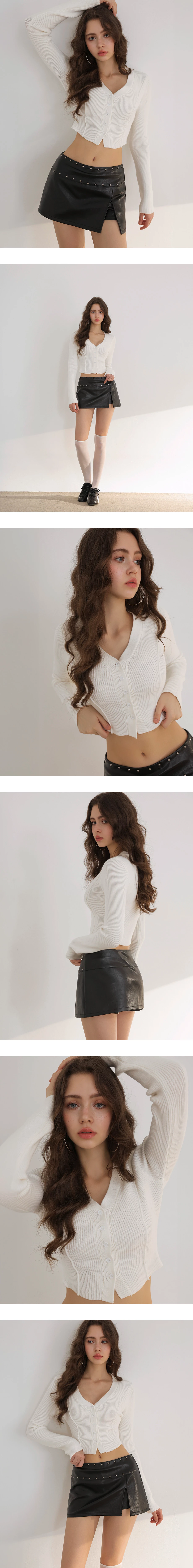 Button Front V Neck Ribbed Knit Cropped Cardigan Button Front V Neck Ribbed Knit Cropped Cardigan