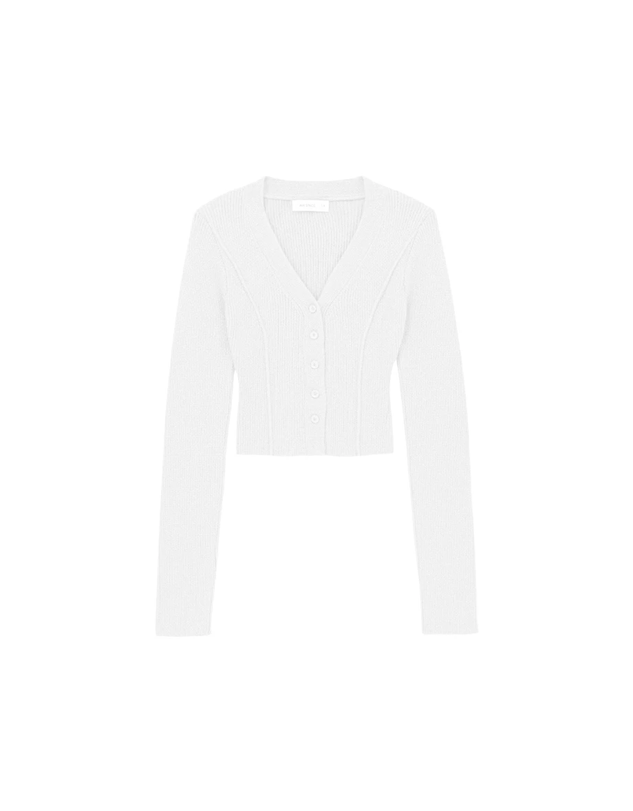 Button Front V Neck Ribbed Knit Cropped Cardigan