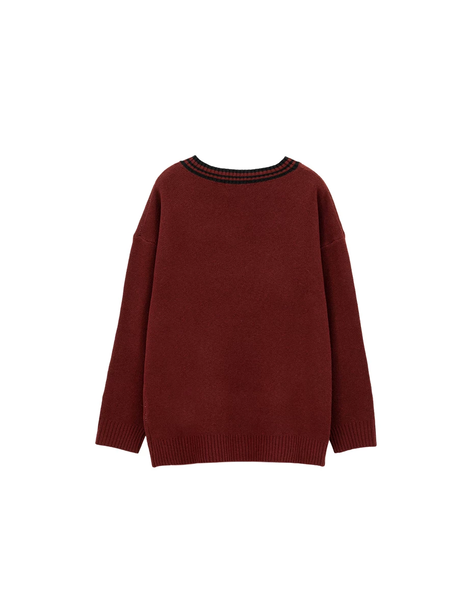 Contrast Trim Retro Number Print V Neck Knit Longline Sweater