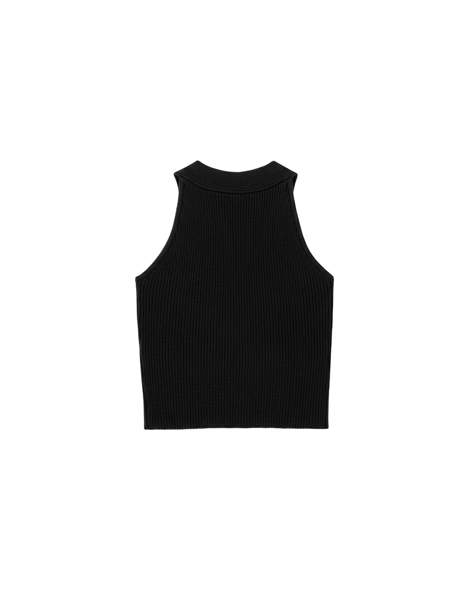 【HEYMAN聯名】交叉麻花設計削肩短版羅紋針織背心(附胸墊) 【HEYMAN聯名】交叉麻花設計削肩短版羅紋針織背心(附胸墊)