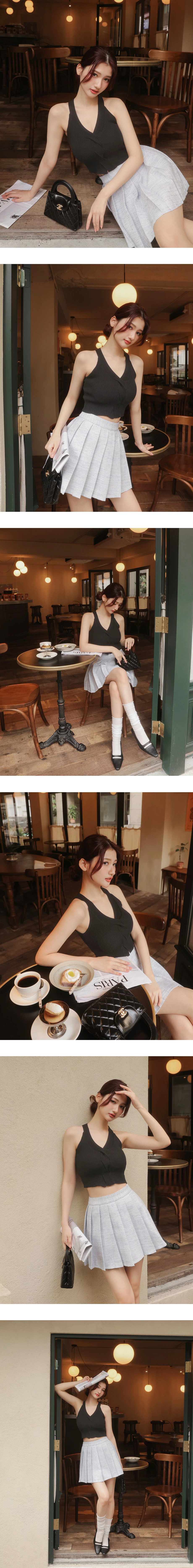 【HEYMAN聯名】交叉麻花設計削肩短版羅紋針織背心(附胸墊)