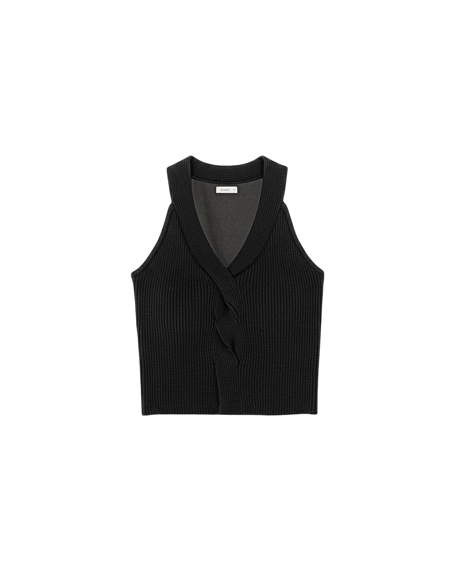 【HEYMAN聯名】交叉麻花設計削肩短版羅紋針織背心(附胸墊) 【HEYMAN聯名】交叉麻花設計削肩短版羅紋針織背心(附胸墊)