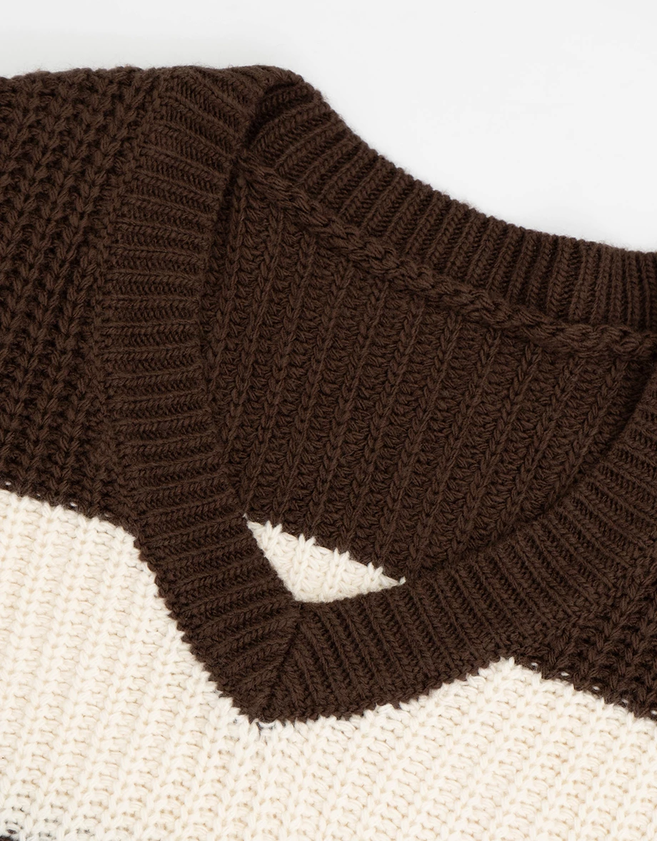 Classic V Neck Contrast Striped Knit Cropped Sweater