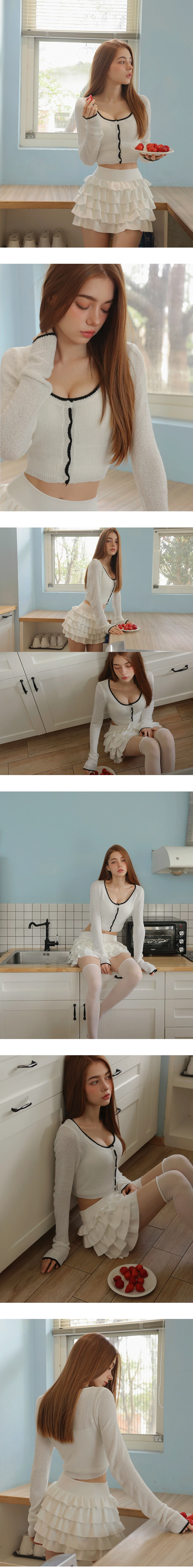 Chic Contrast Trim Round Neck Cropped Knit Cardigan