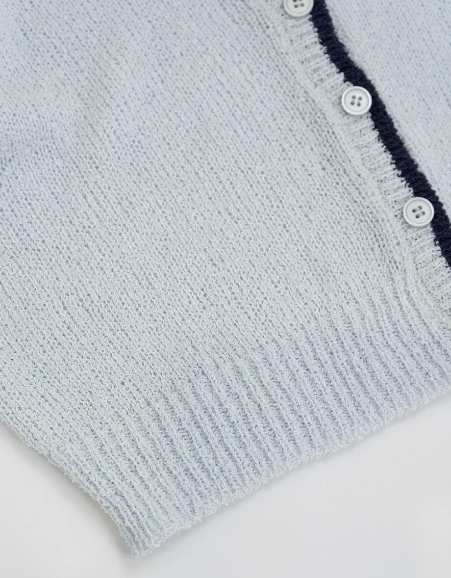 Chic Contrast Trim Round Neck Cropped Knit Cardigan