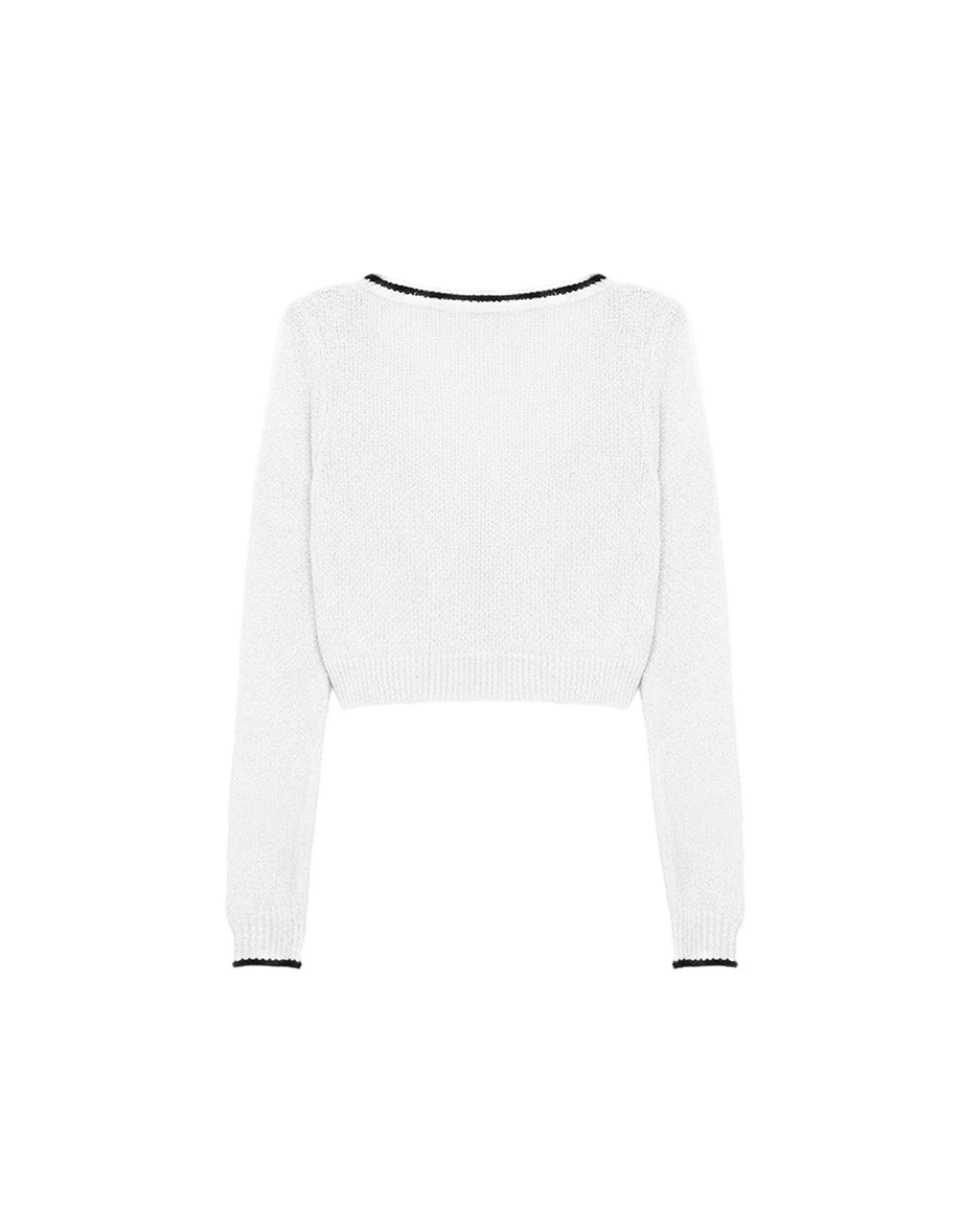 Chic Contrast Trim Round Neck Cropped Knit Cardigan