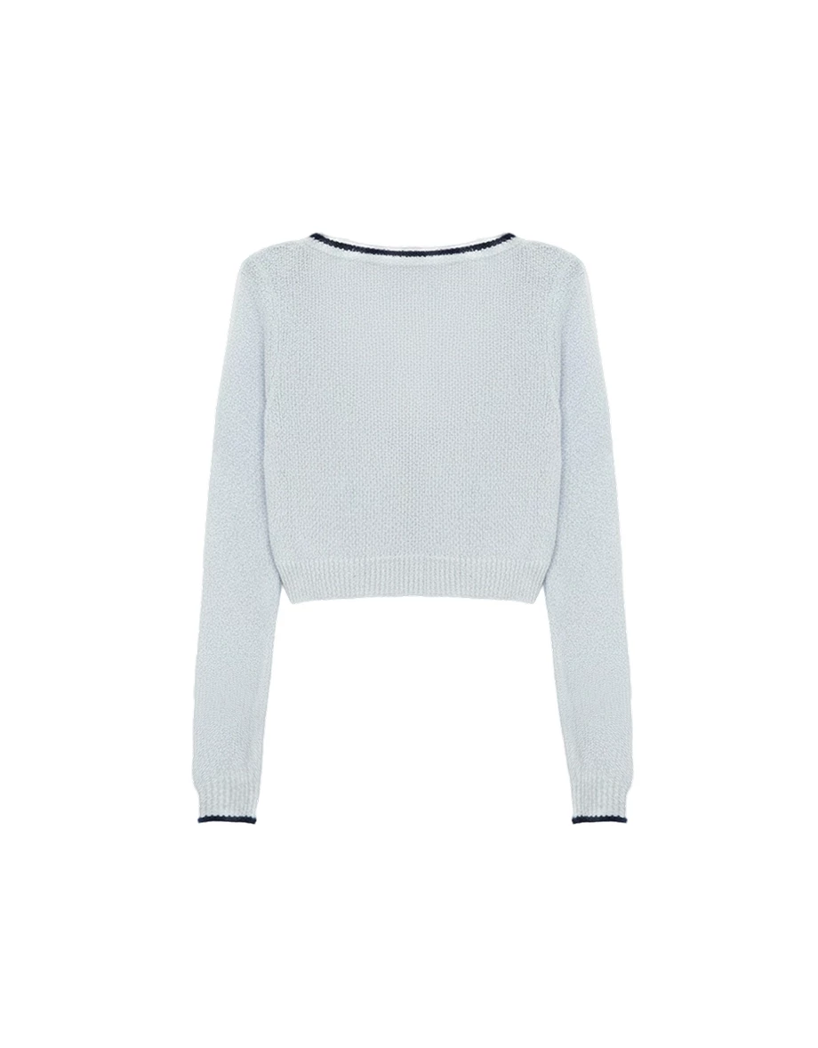 Chic Contrast Trim Round Neck Cropped Knit Cardigan