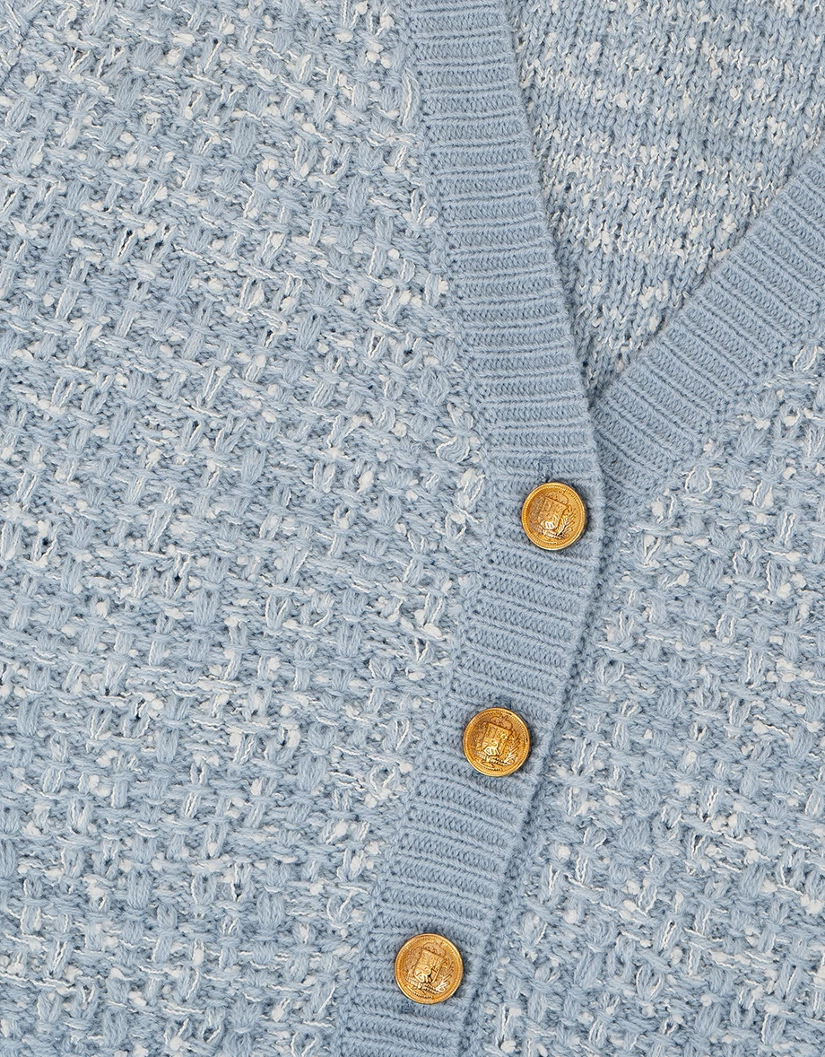 小香風V領金扣短袖短版開襟針織衫