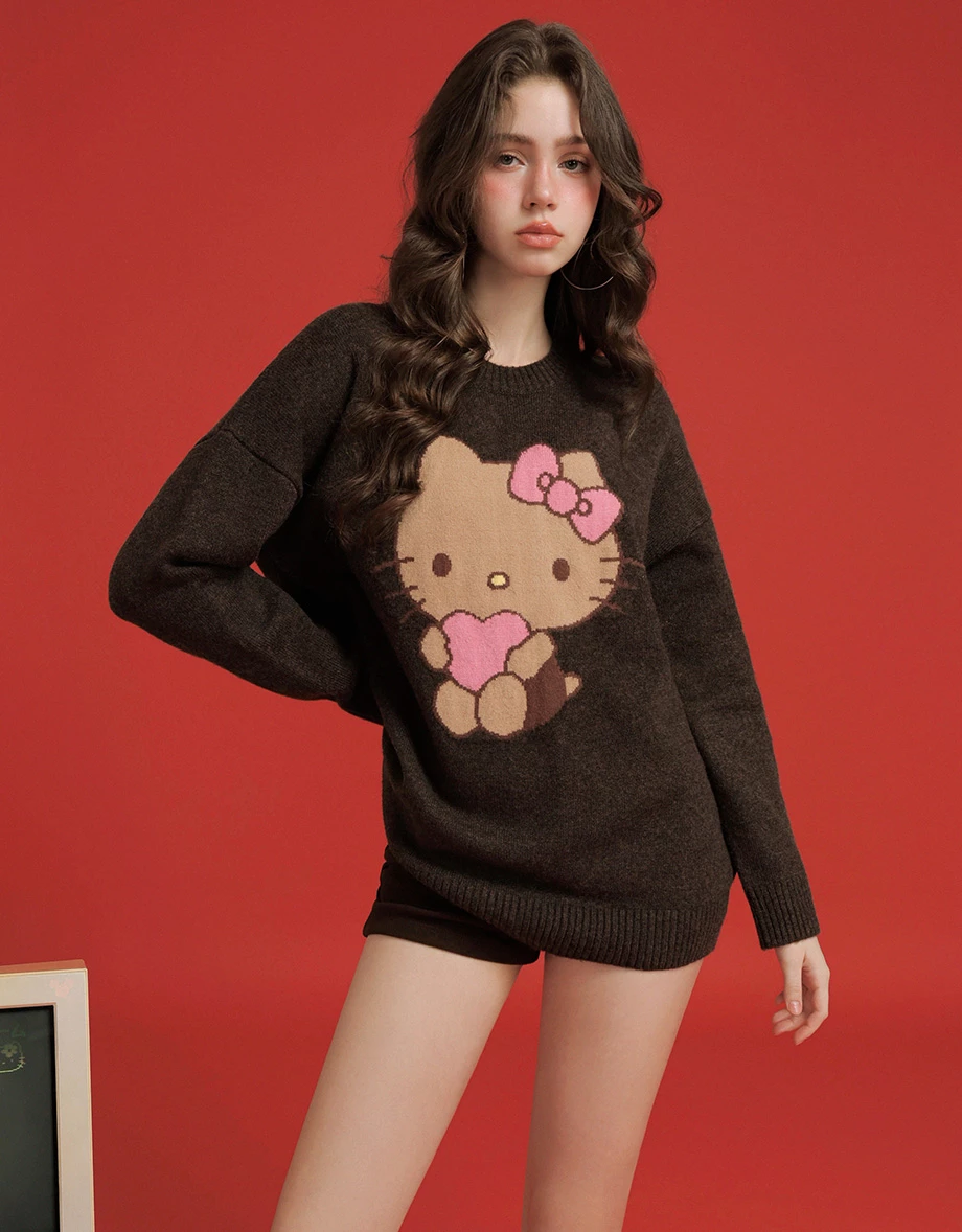 【Hello Kitty Collaboration】 Jacquard Knit Longline Oversized Sweater