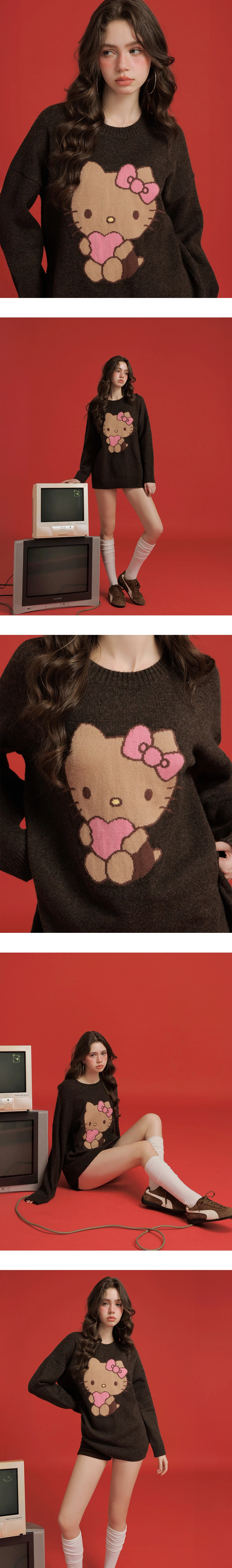 【Hello Kitty Collaboration】 Jacquard Knit Longline Oversized Sweater