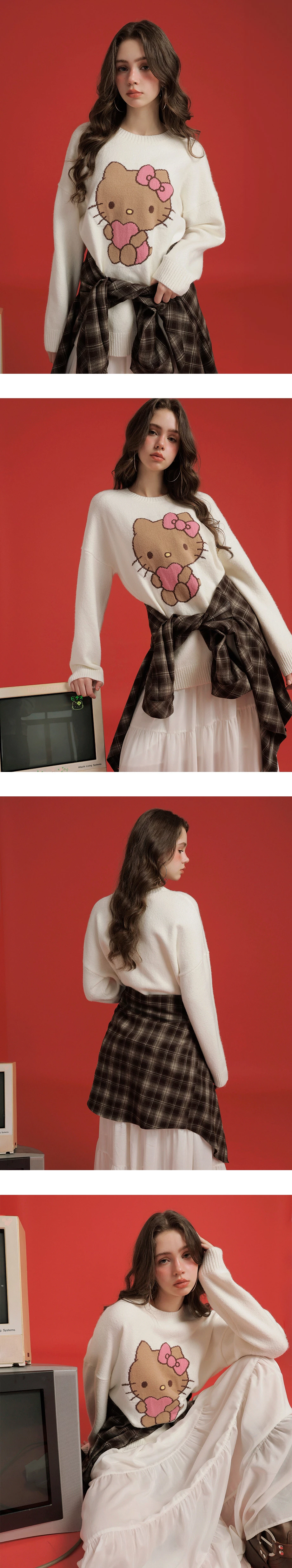 【Hello Kitty Collaboration】 Jacquard Knit Longline Oversized Sweater 【Hello Kitty Collaboration】 Jacquard Knit Longline Oversized Sweater