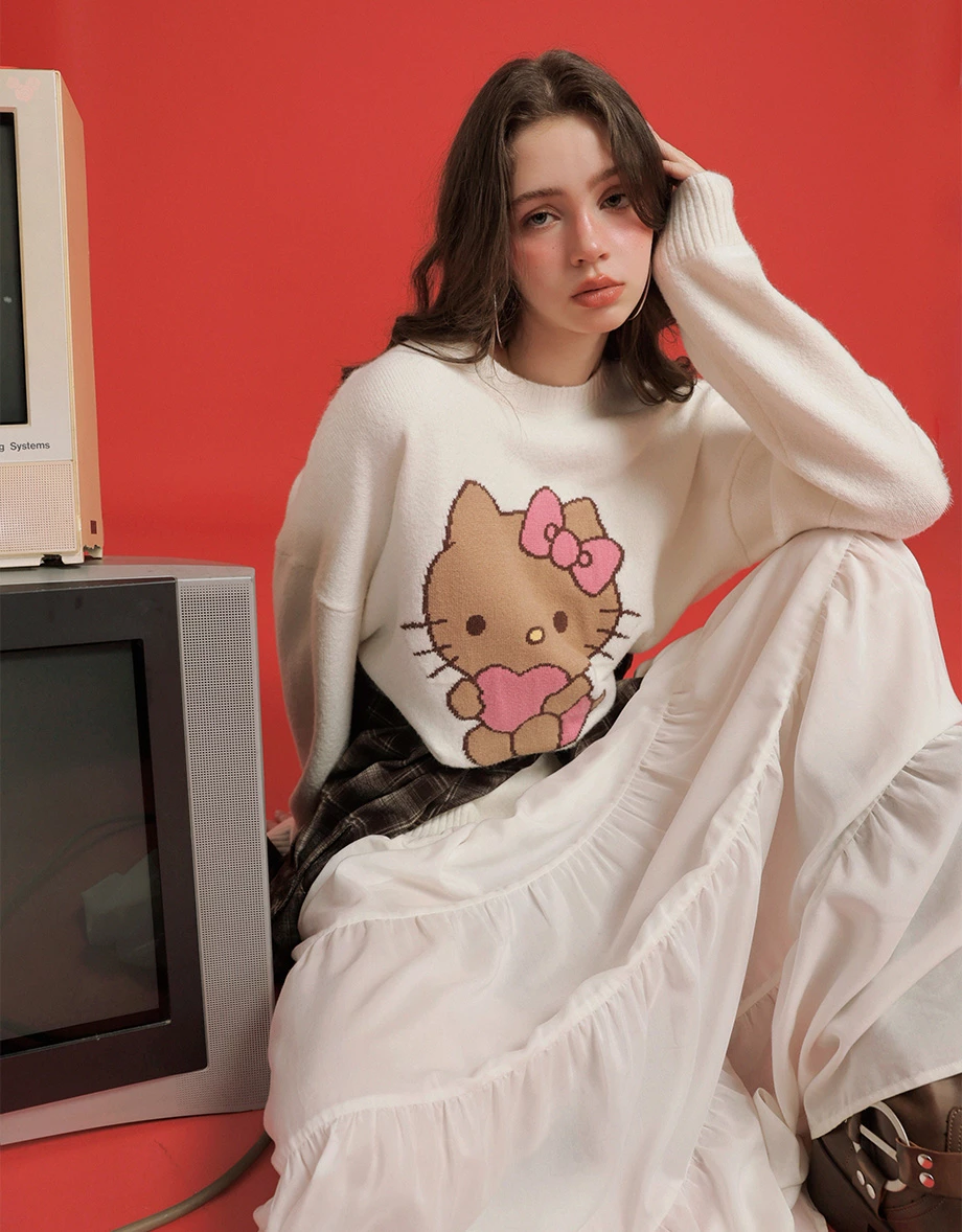 【Hello Kitty Collaboration】 Jacquard Knit Longline Oversized Sweater