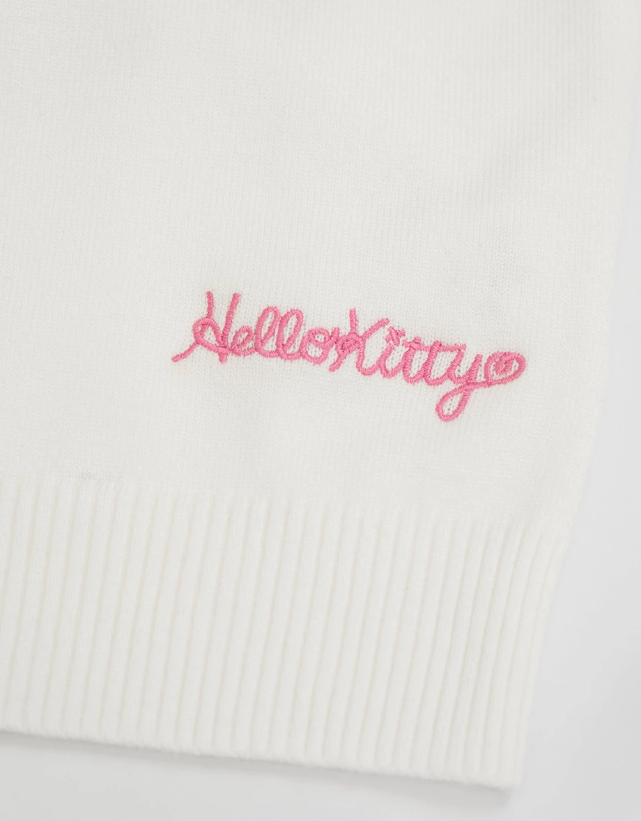 【Hello Kitty Collaboration】Back Jacquard Button Front Knit Cardigan 【Hello Kitty Collaboration】Back Jacquard Button Front Knit Cardigan