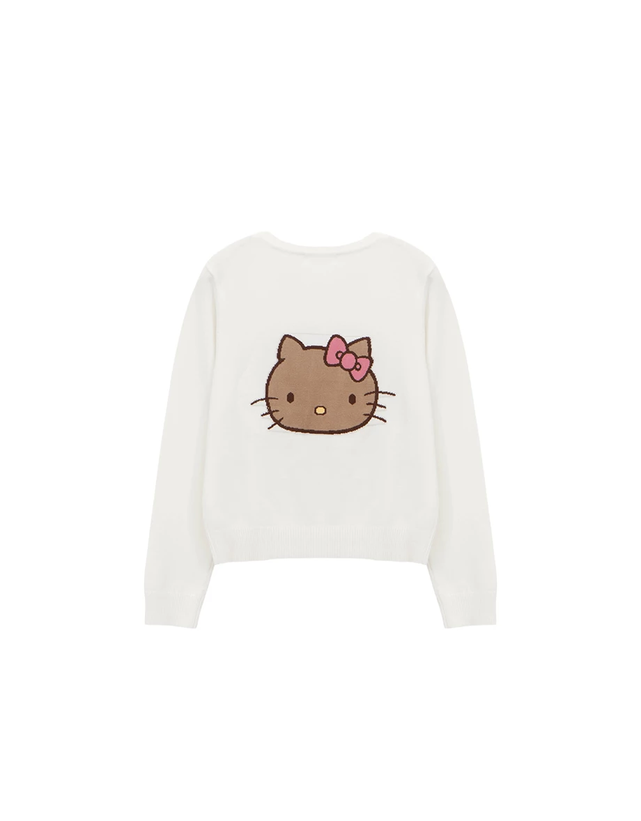 【Hello Kitty Collaboration】Back Jacquard Button Front Knit Cardigan 【Hello Kitty Collaboration】Back Jacquard Button Front Knit Cardigan