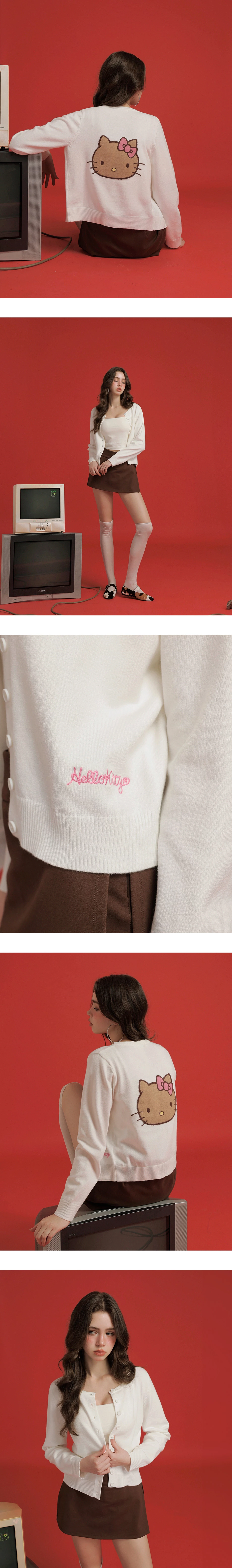 【Hello Kitty Collaboration】Back Jacquard Button Front Knit Cardigan