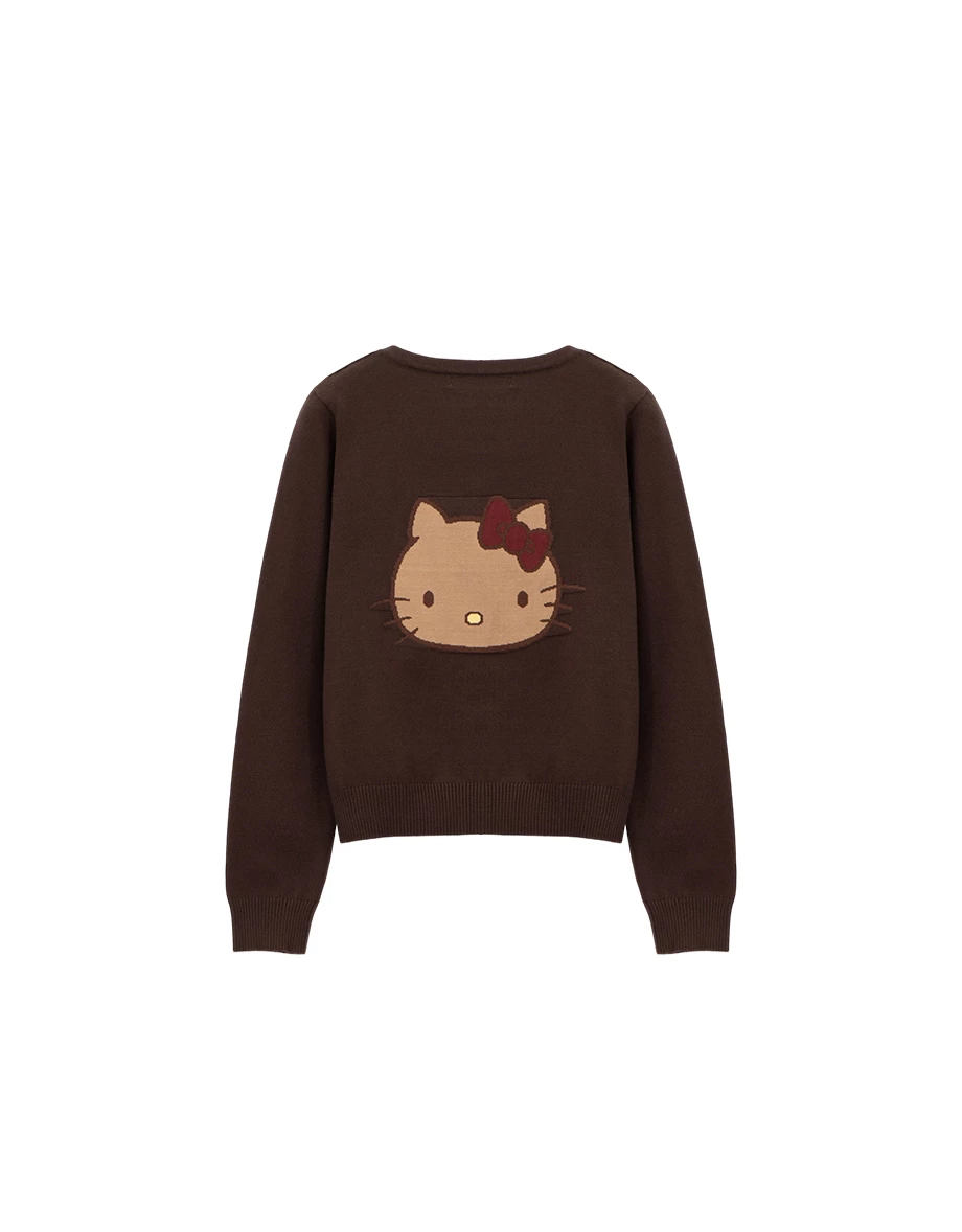 【Hello Kitty Collaboration】Back Jacquard Button Front Knit Cardigan