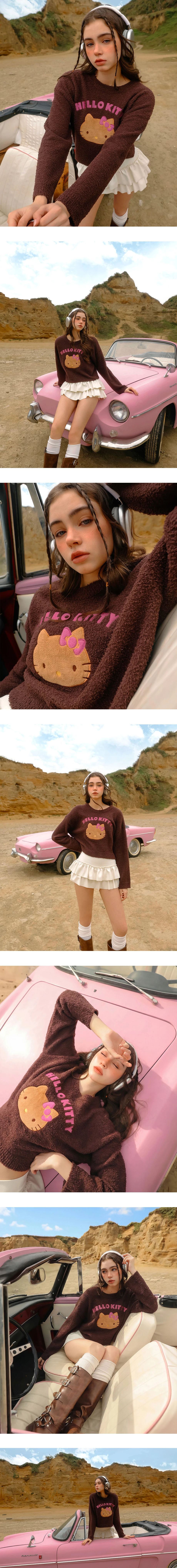 【Hello Kitty Collaboration】Appliqué Patch Oversized Plush Sweater