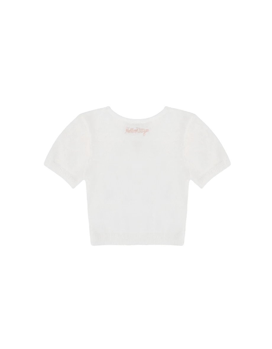 【Hello Kitty Collaboration】Fluffy Knit Short Sleeve Crop Top 【Hello Kitty Collaboration】Fluffy Knit Short Sleeve Crop Top