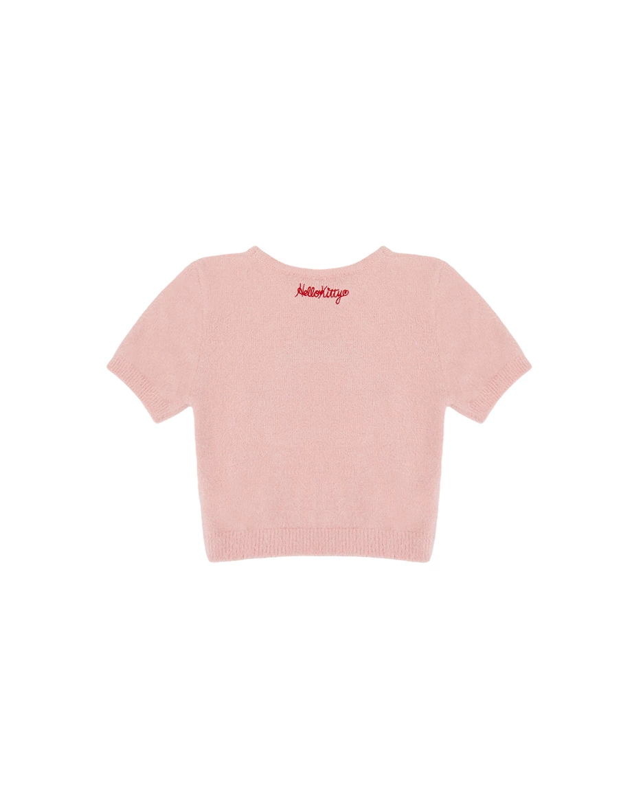 【Hello Kitty Collaboration】Fluffy Knit Short Sleeve Crop Top