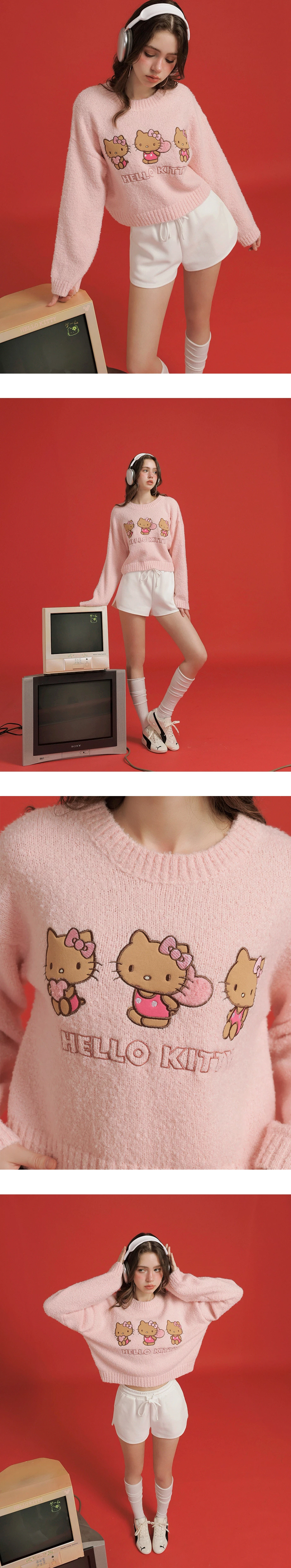 【Hello Kitty Collaboration】Appliqué Patch Long Sleeve Crop Sweater 【Hello Kitty Collaboration】Appliqué Patch Long Sleeve Crop Sweater