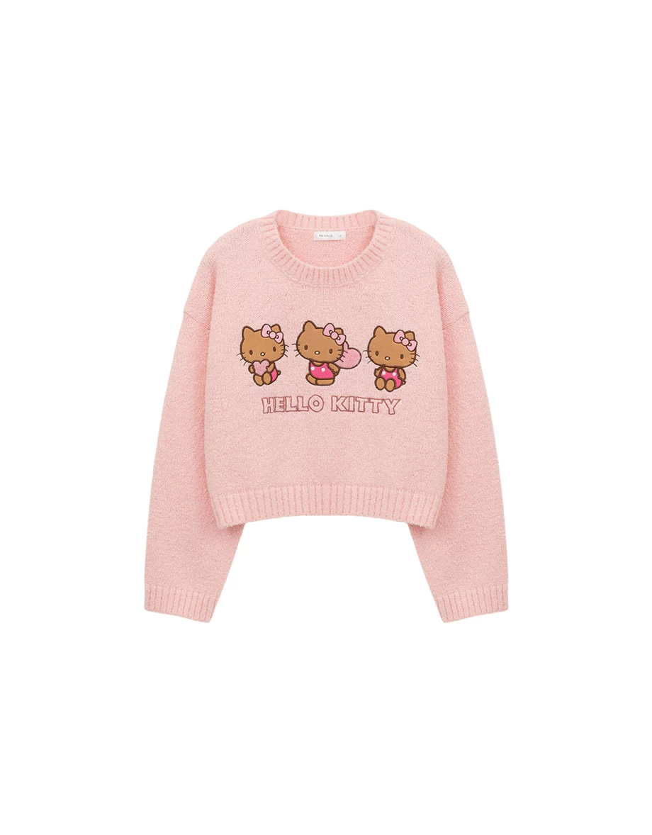 【Hello Kitty Collaboration】Appliqué Patch Long Sleeve Crop Sweater 【Hello Kitty Collaboration】Appliqué Patch Long Sleeve Crop Sweater