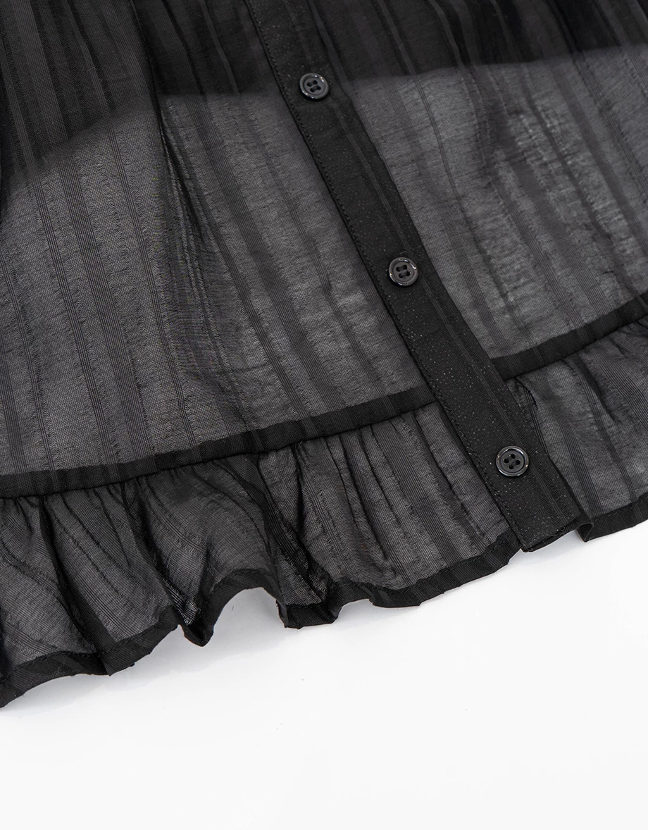 V領蕾絲花邊排扣開襟美背綁帶外罩荷葉裙擺短洋裝 V領蕾絲花邊排扣開襟美背綁帶外罩荷葉裙擺短洋裝