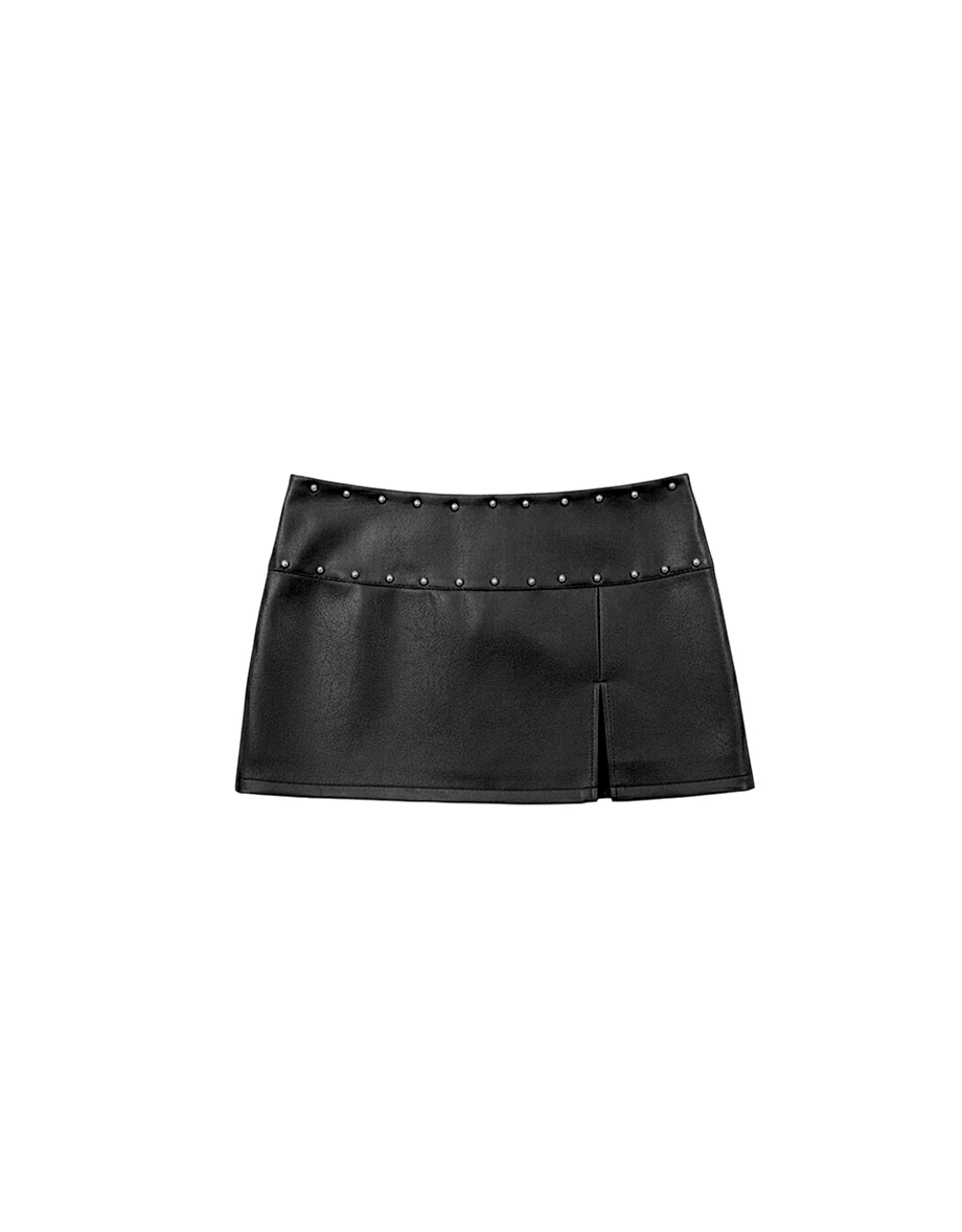 Studded Low Rise Faux Leather Mini Skort