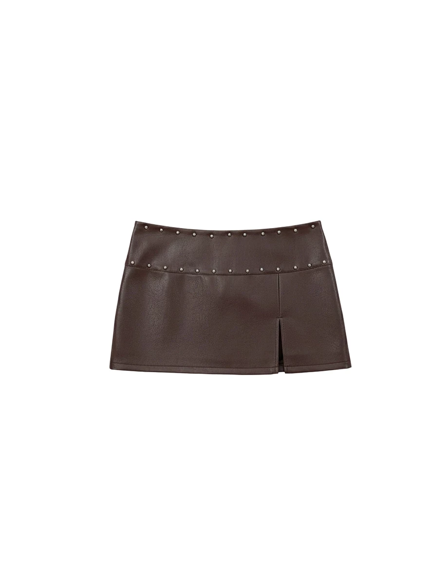 Studded Low Rise Faux Leather Mini Skort Studded Low Rise Faux Leather Mini Skort