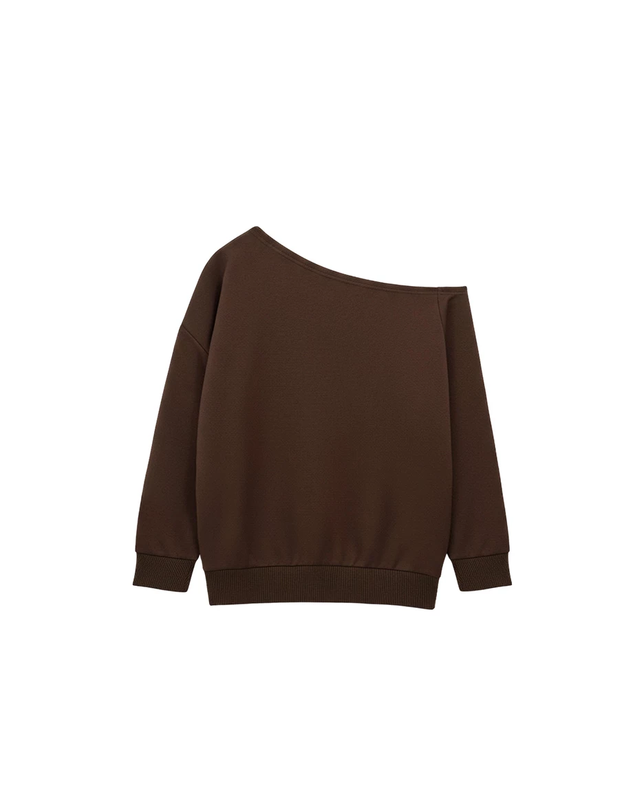 Asymmetric Neck Studded Trim Oversized Sweatshirt Top