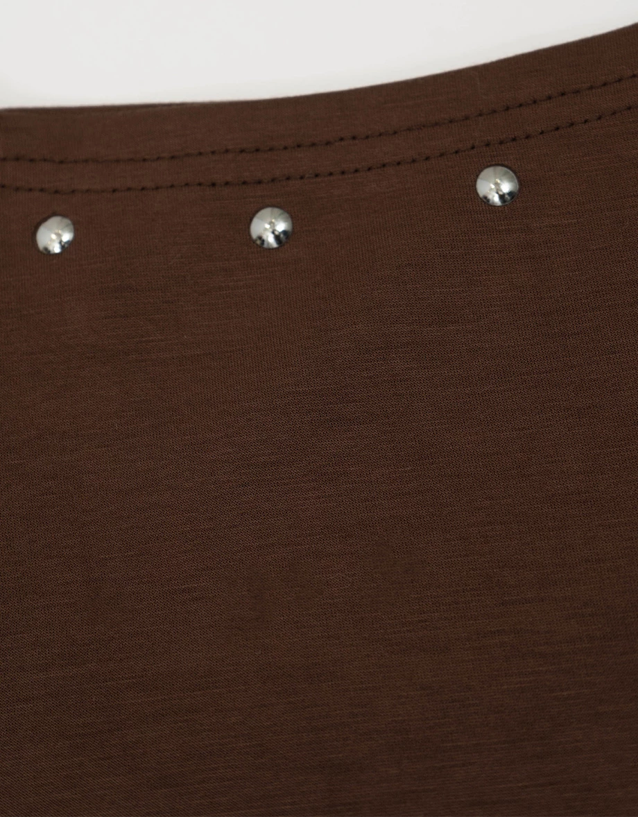 Asymmetric Neck Studded Trim Oversized Sweatshirt Top