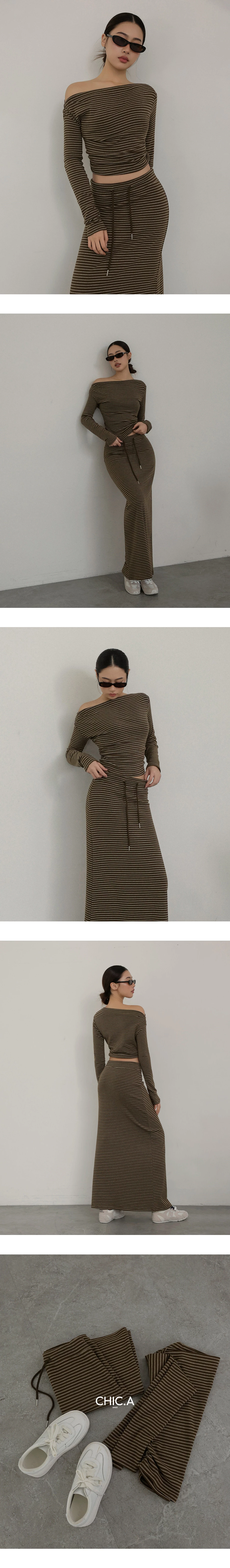 Asymmetrical Neck Ruched Stripe Long Sleeve Top Asymmetrical Neck Ruched Stripe Long Sleeve Top