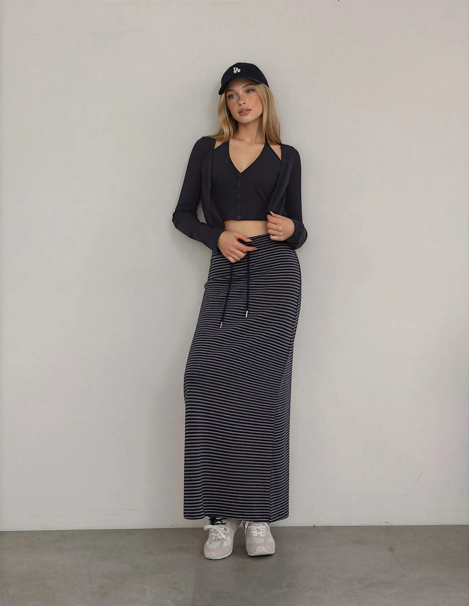 Faux 2 Piece Halter V Neck Button Front Ribbed Cardigan