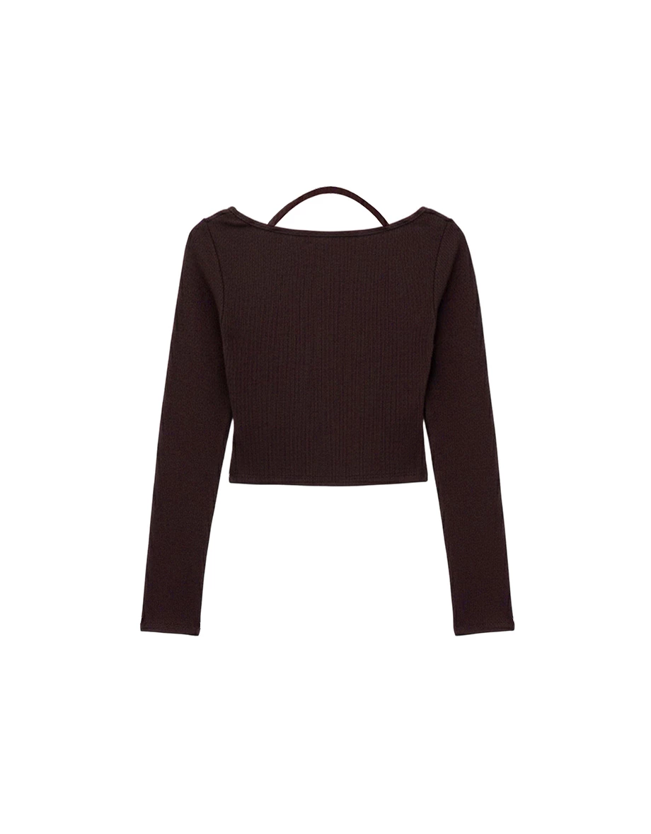 Faux 2 Piece Halter V Neck Button Front Ribbed Cardigan