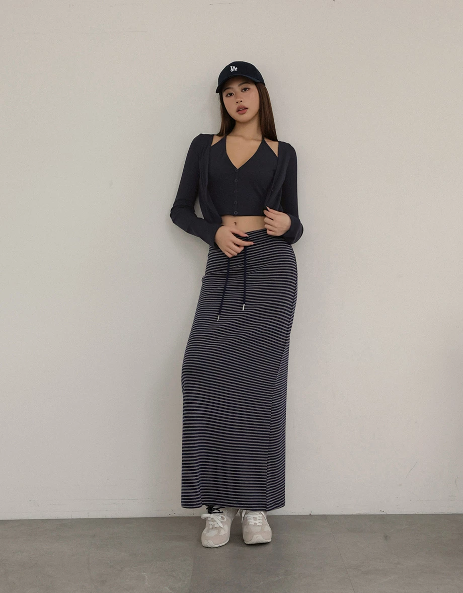 Faux 2 Piece Halter V Neck Button Front Ribbed Cardigan