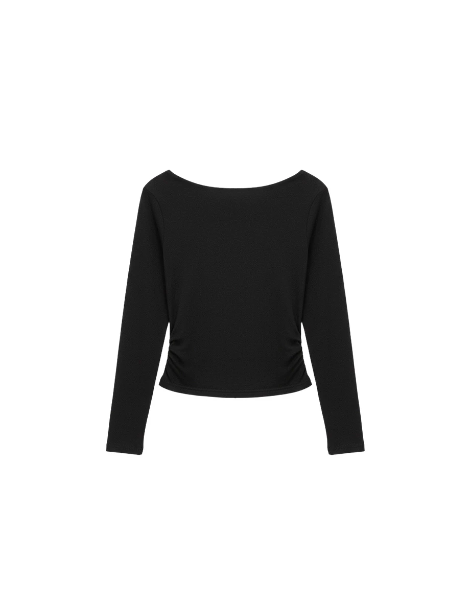 2 Way Drape Wide Neck Shirred Slim Fit Top 2 Way Drape Wide Neck Shirred Slim Fit Top