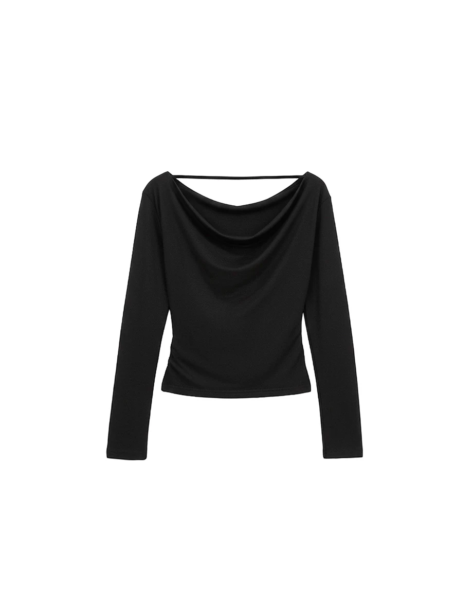 2 Way Drape Wide Neck Shirred Slim Fit Top 2 Way Drape Wide Neck Shirred Slim Fit Top