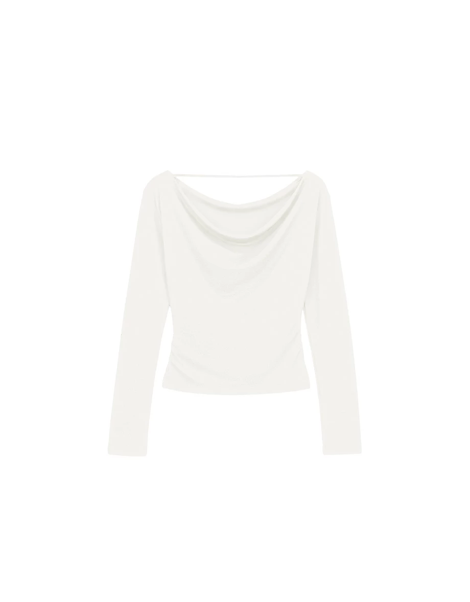 2 Way Drape Wide Neck Shirred Slim Fit Top 2 Way Drape Wide Neck Shirred Slim Fit Top