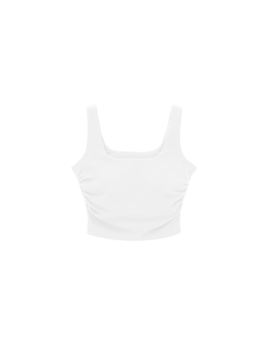 Ruched Side Wide Strap Square Neck Fitted Crop Padded Tank Top