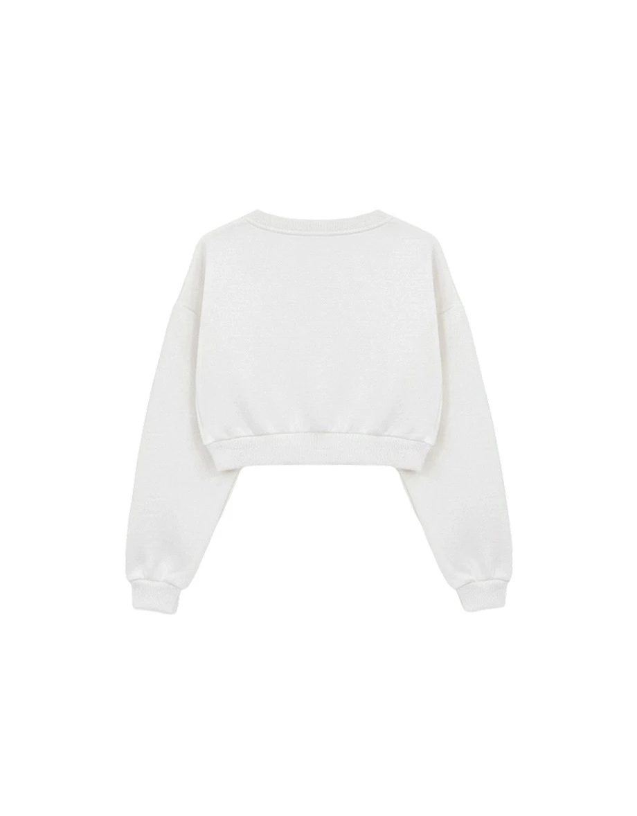Overseized V Neck Cropped Sweatshirt with Ribbed Hem