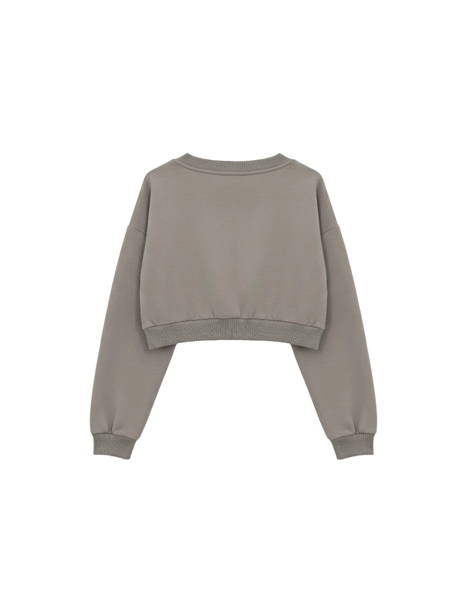 Overseized V Neck Cropped Sweatshirt with Ribbed Hem