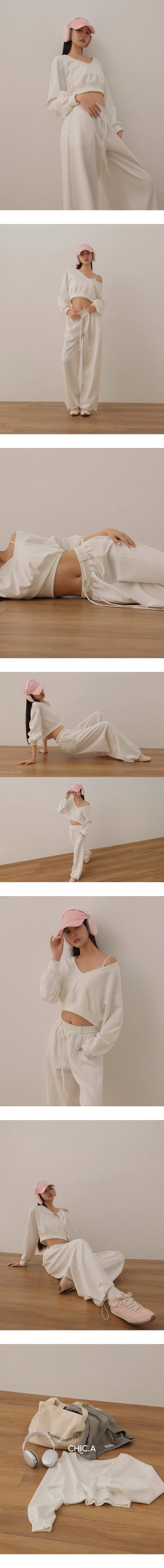 Overseized V Neck Cropped Sweatshirt with Ribbed Hem