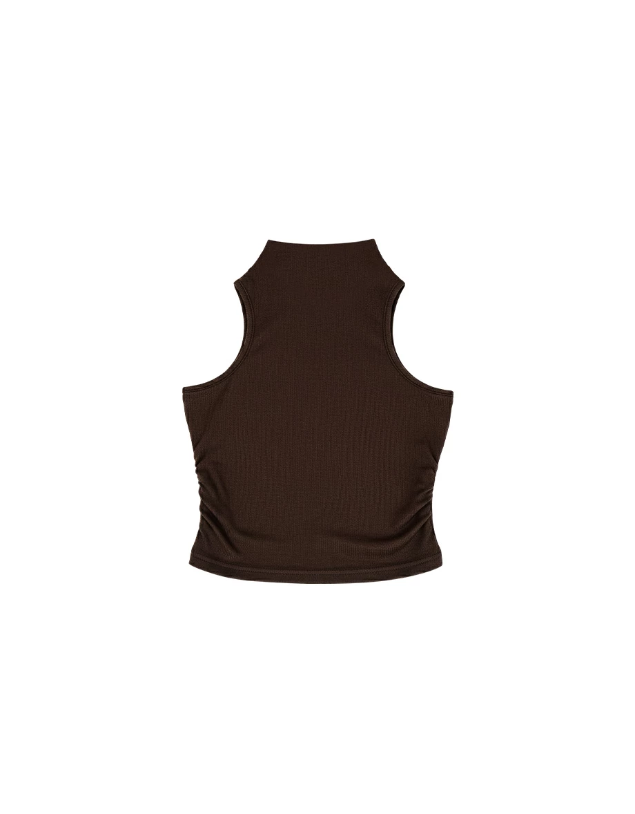 Side Ruched High Neck Sleeveless Crop Padded Bra Top